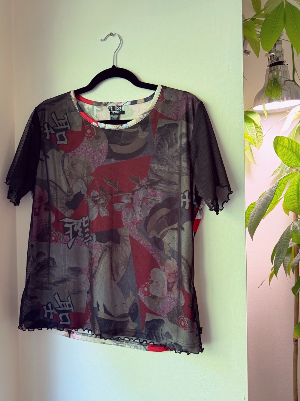 Y2K - Sheer Japanese Graphic Short Sleeve Tee - Black & Red